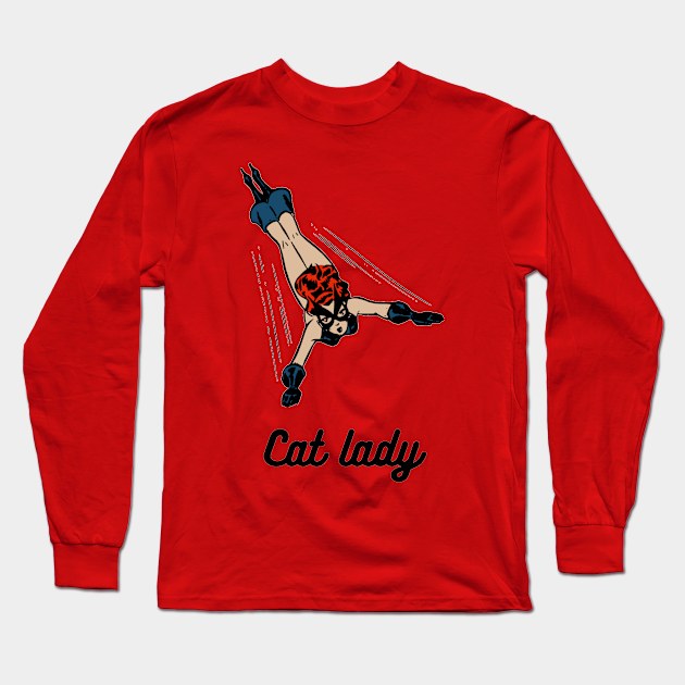 Cat lady flying Long Sleeve T-Shirt by Kataclysma